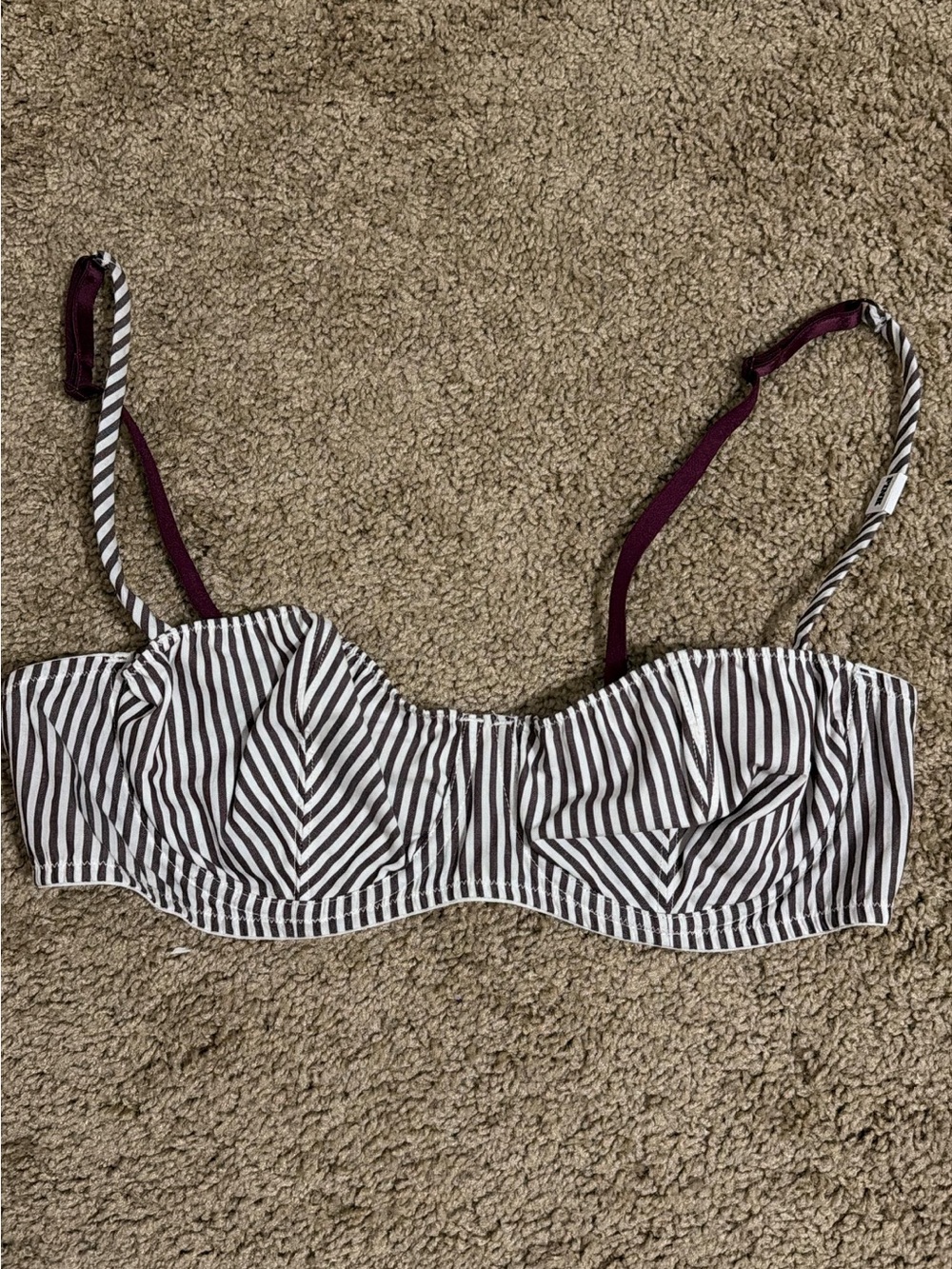Victoria's Secret Black-and-White Striped Underwire Bra with Burgundy Straps
